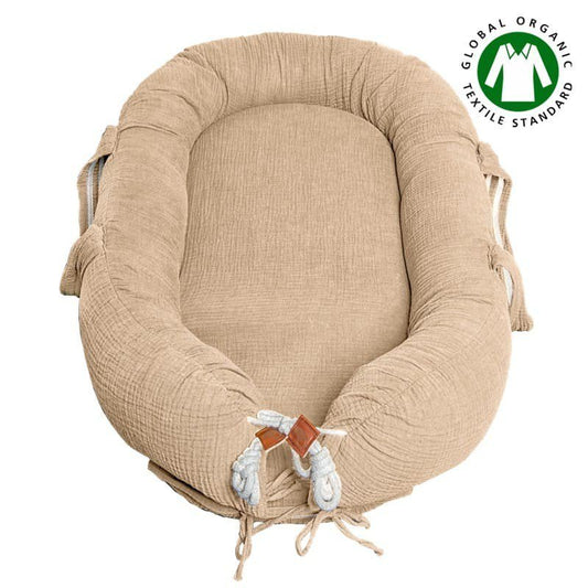 BIO mousseline katoen GOTS PASGEBOREN NEST  | Beige
