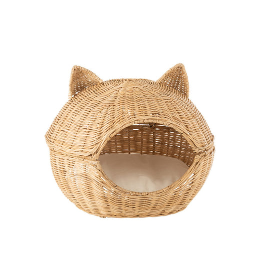 Cat basket rotan met beige kussen naturel  J-Line
